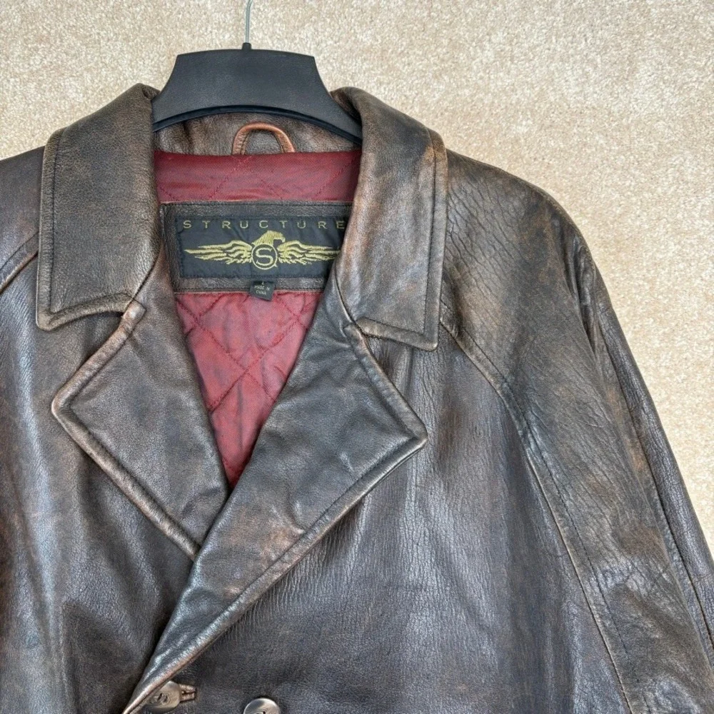 VINTAGE 1990s Brown Leather Jacket Size Large L Patina Motorcycle Coat Mad‎ Max